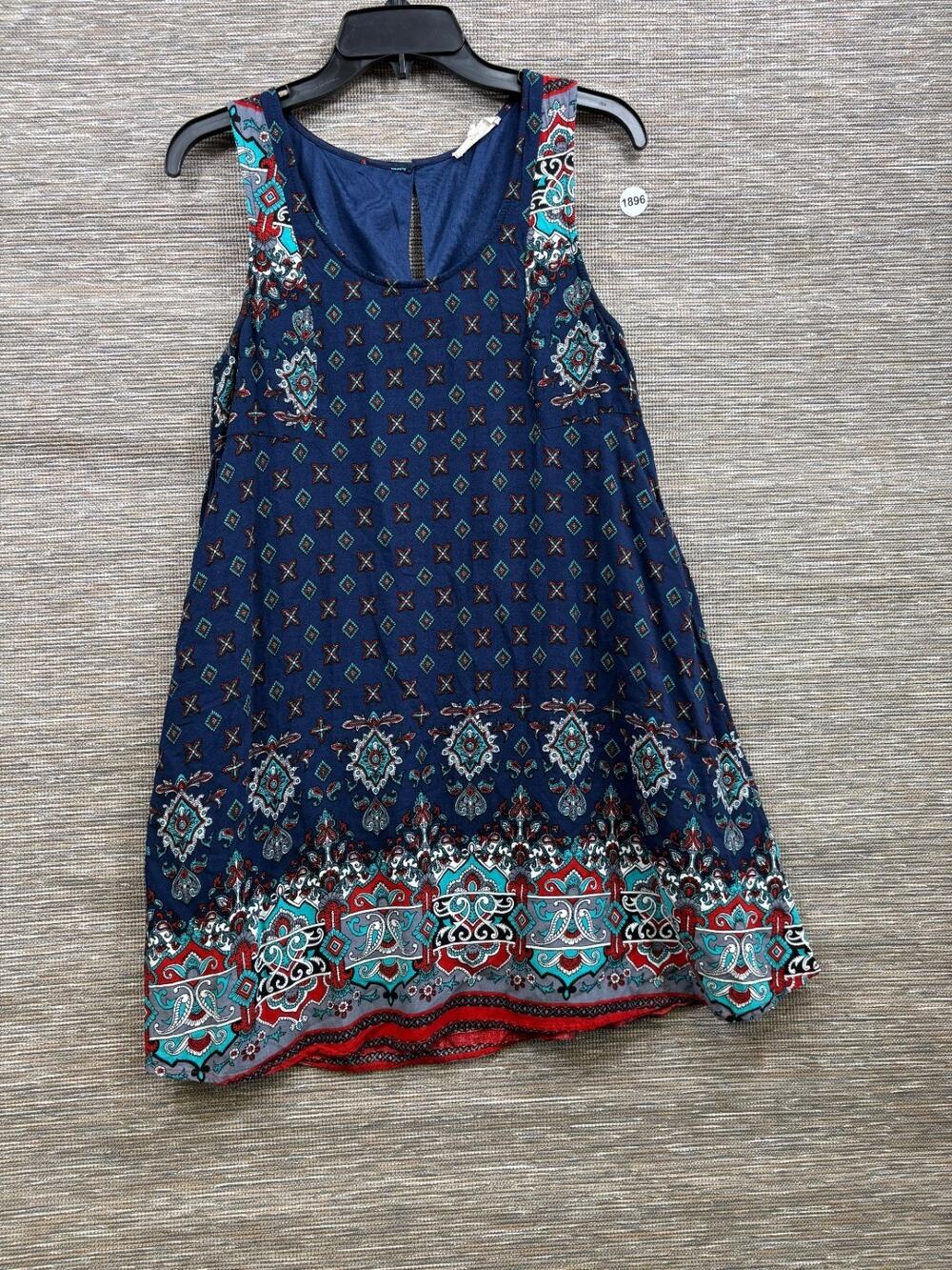 Entro Paisley Sheath Mini Dress Womens Size S Blue Floral Sleeveless Boho
